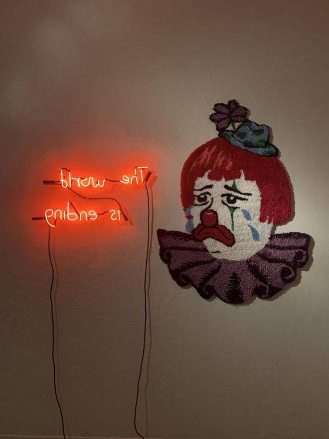 Clown Face Crying With Neon Red Lights
